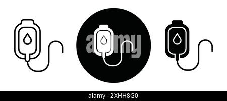 Blood bag icon Black line art vector in black and white outline set collection sign Stock Vector