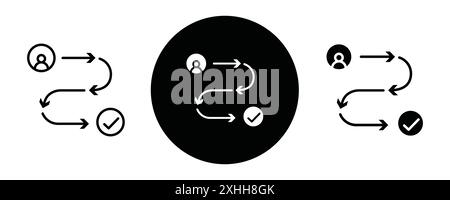 Customer journey icon Black line art vector in black and white outline set collection sign Stock Vector