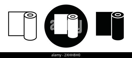 Construction film roll icon Black line art vector in black and white outline set collection sign Stock Vector