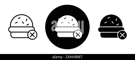 Forbidden burger icon Black line art vector in black and white outline set collection sign Stock Vector