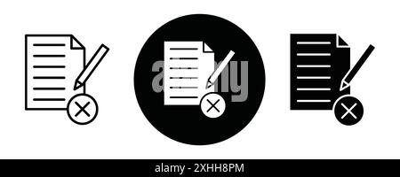 Cancel file icon Black line art vector in black and white outline set collection sign Stock Vector