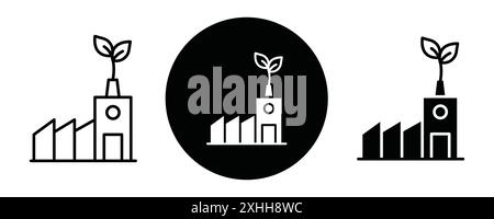 Eco industry icon Black line art vector in black and white outline set collection sign Stock Vector