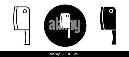 Cleaver for meat icon Black line art vector in black and white outline set collection sign Stock Vector