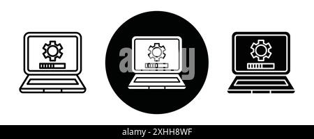 Computer system update icon Black line art vector in black and white outline set collection sign Stock Vector