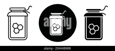 Honey jar icon Black line art vector in black and white outline set collection sign Stock Vector