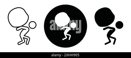 Heavy burden icon Black line art vector in black and white outline set collection sign Stock Vector