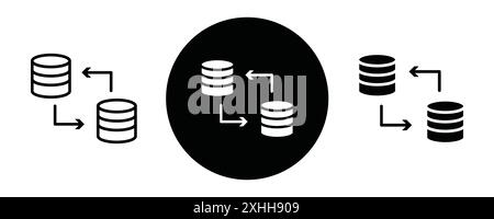 Data Migration icon Black line art vector in black and white outline set collection sign Stock Vector