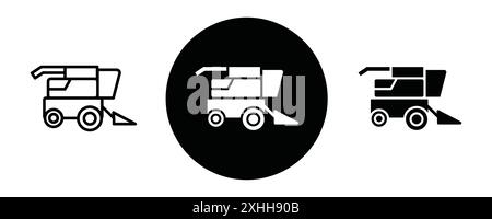 Combine harvester icon Black line art vector in black and white outline set collection sign Stock Vector