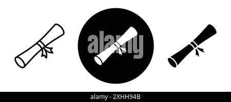 Diploma icon Black line art vector in black and white outline set collection sign Stock Vector