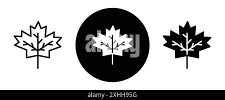 Maple leaf icon Black line art vector in black and white outline set collection sign Stock Vector