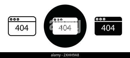 Error 404 page icon Black line art vector in black and white outline set collection sign Stock Vector