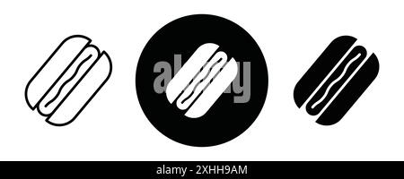 Hot dog icon Black line art vector in black and white outline set collection sign Stock Vector