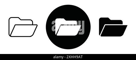 Folder icon Black line art vector in black and white outline set collection sign Stock Vector