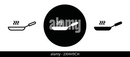 Frying pan icon Black line art vector in black and white outline set collection sign Stock Vector