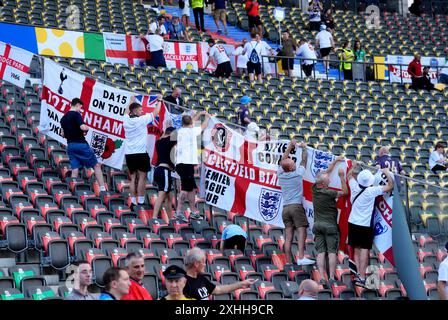 England fans puts up their flags inside the stadium before the UEFA ...