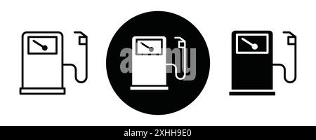 Fuel pump icon Black line art vector in black and white outline set collection sign Stock Vector