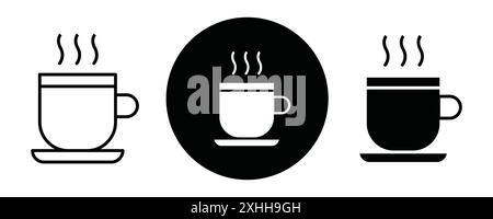 Hot drinks icon Black line art vector in black and white outline set collection sign Stock Vector