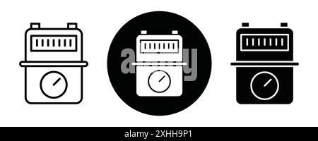 Gas meter icon Black line art vector in black and white outline set collection sign Stock Vector