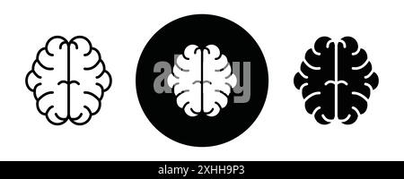 Human brain icon Black line art vector in black and white outline set collection sign Stock Vector