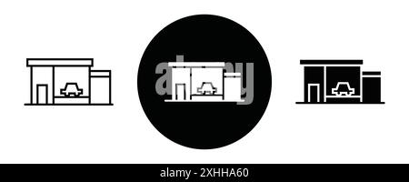 Showroom icon Black line art vector in black and white outline set collection sign Stock Vector