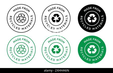 Made from recycled materials icon Black line art vector in black and white outline set collection sign Stock Vector