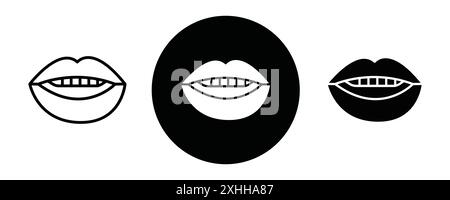 Mouth icon Black line art vector in black and white outline set collection sign Stock Vector