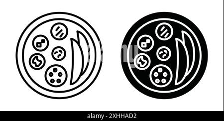 Indian thali icon Black line art vector in black and white outline set collection sign Stock Vector