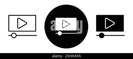 Video streaming icon Black line art vector in black and white outline set collection sign Stock Vector
