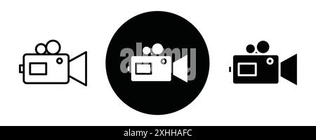Video camera icon Black line art vector in black and white outline set collection sign Stock Vector