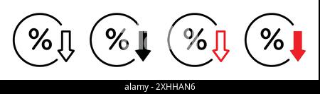 Interest rate reduction or percent down icon Black line art vector in black and white outline set collection sign Stock Vector
