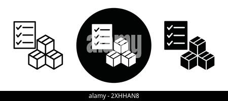 Inventory control icon Black line art vector in black and white outline set collection sign Stock Vector