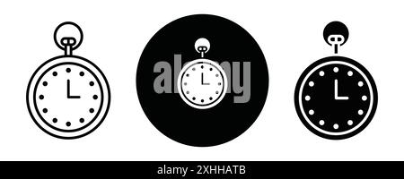 Pocket watch icon Black line art vector in black and white outline set collection sign Stock Vector