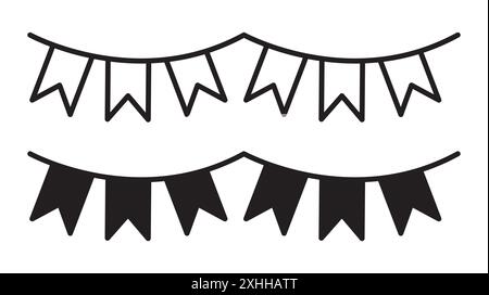 Party pennants icon Black line art vector in black and white outline set collection sign Stock Vector