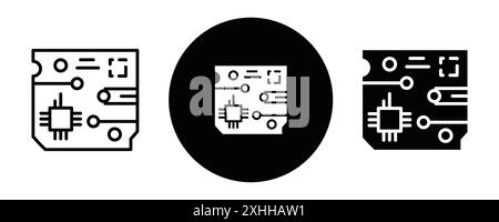 PCB icon Black line art vector in black and white outline set collection sign Stock Vector