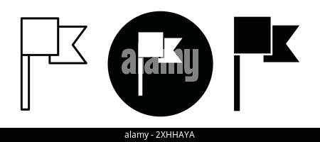 Report flag icon Black line art vector in black and white outline set collection sign Stock Vector