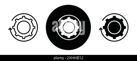 Recovery gear icon Black line art vector in black and white outline set collection sign Stock Vector
