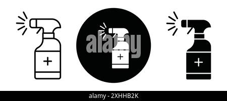 Sanitizing spray bottle icon Black line art vector in black and white outline set collection sign Stock Vector