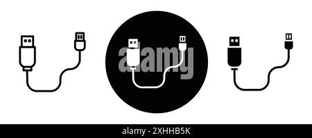 Plug USB cable icon Black line art vector in black and white outline set collection sign Stock Vector