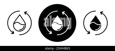 Recycle water icon Black line art vector in black and white outline set collection sign Stock Vector