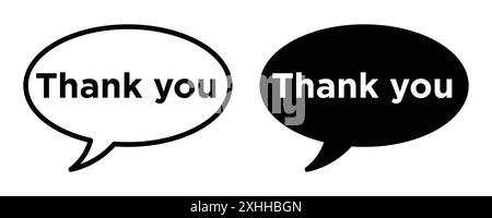 Speech bubbles thank you icon Black line art vector in black and white outline set collection sign Stock Vector