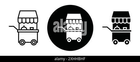 Stall icon Black line art vector in black and white outline set collection sign Stock Vector