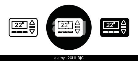 Thermostat icon Black line art vector in black and white outline set collection sign Stock Vector