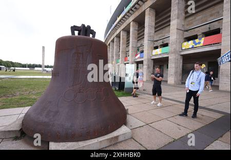 Berlin, Germany. 14th July, 2024. The original 1936 Berlin Olympic bell on display outside the stadium before the UEFA European Championships final match at Olympiastadion, Berlin. Picture credit should read: David Klein/Sportimage Credit: Sportimage Ltd/Alamy Live News Stock Photo