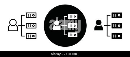 Shared hosting icon Black line art vector in black and white outline set collection sign Stock Vector