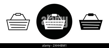 Shopping basket icon Black line art vector in black and white outline set collection sign Stock Vector