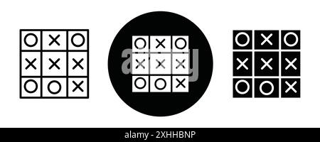 Tic tac toe icon Black line art vector in black and white outline set collection sign Stock Vector