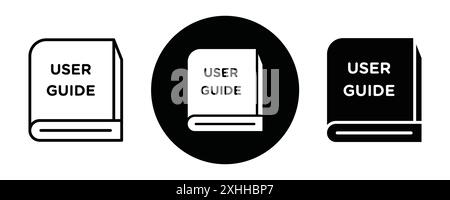 User guide book icon Black line art vector in black and white outline set collection sign Stock Vector