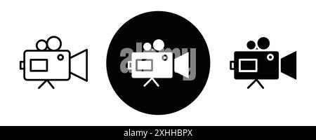 Video camera icon Black line art vector in black and white outline set collection sign Stock Vector