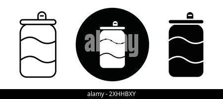 Soda can icon Black line art vector in black and white outline set collection sign Stock Vector