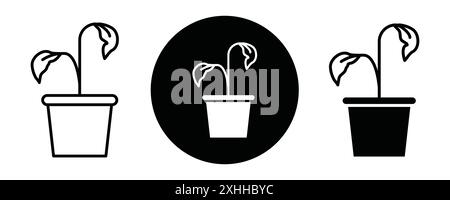 Withered plant icon Black line art vector in black and white outline set collection sign Stock Vector